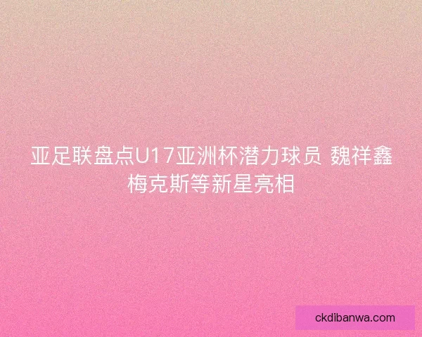 亚足联盘点U17亚洲杯潜力球员 魏祥鑫梅克斯等新星亮相